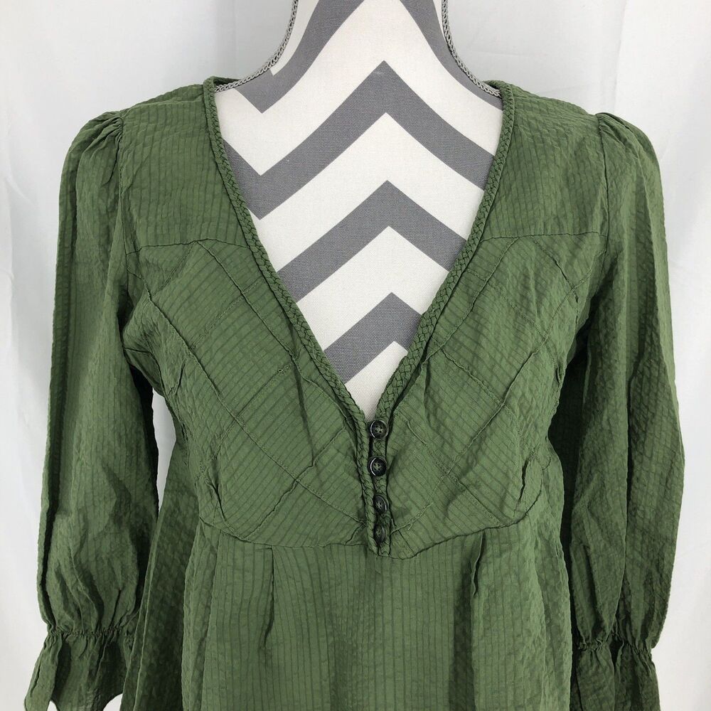 Banana Republic 1/4 Button V Neck Long Flared Sleeve Peasant Blouse Small
